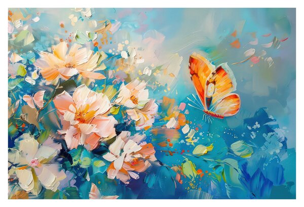 Tablou - Fluture și flori, pictură în ulei II. (90x60 cm)