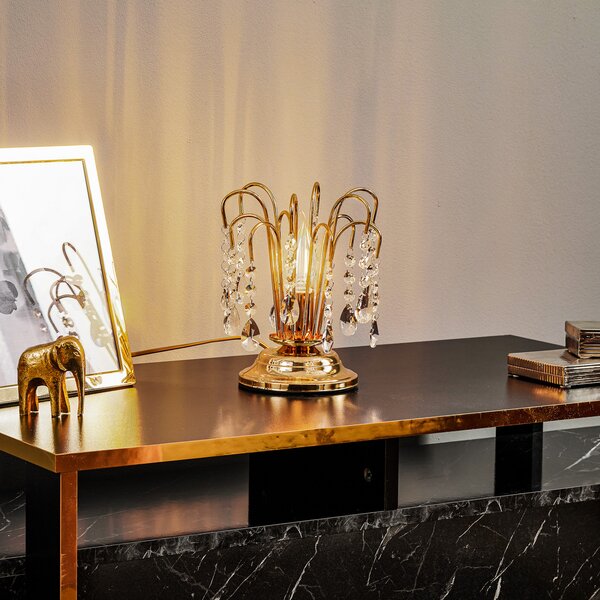 ONLI Lampa de masă Pioggia cu ploaie cristal, 26 cm, auriu, Auriu / Alamă, Camera de zi / sufragerie, Metal, Modern