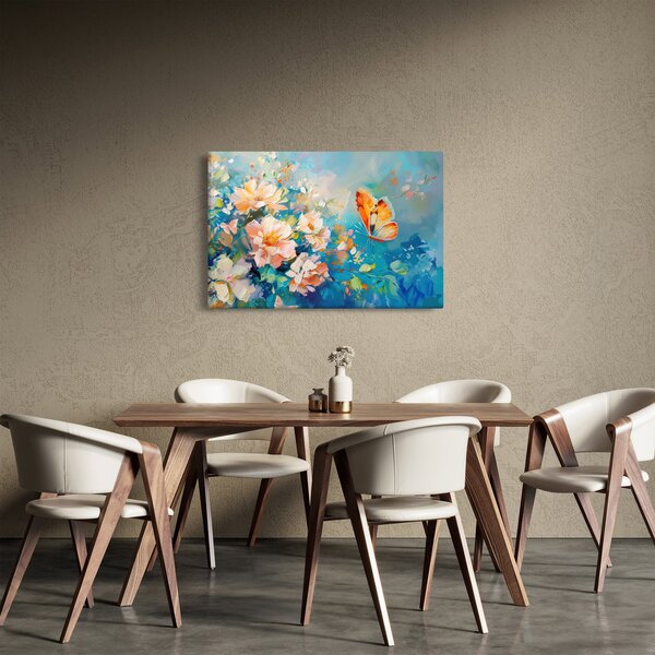Tablou - Fluture și flori, pictură în ulei II. (90x60 cm)