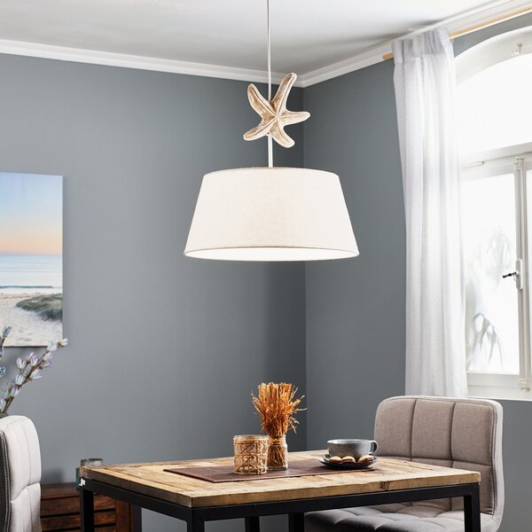 ONLI Lampă suspendată Stellina, abajur din pânză, decor stea de mare, reglabil, Bej, Camera de zi / sufragerie, Țesătură / Textil, Maritimă