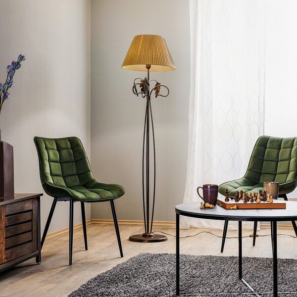ONLI Lampadar Quercia, abajur din pânză și frunze de stejar, Bej, Camera de zi / sufragerie, Țesătură / Textil, Florentin