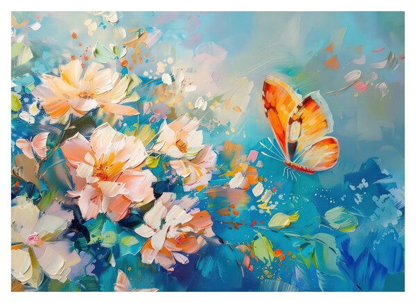 Tablou - Fluture și flori, pictură în ulei II. (70x50 cm)
