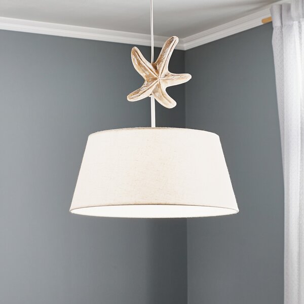 ONLI Lampă suspendată Stellina, abajur din pânză, decor stea de mare, reglabil, Bej, Camera de zi / sufragerie, Țesătură / Textil, Maritimă