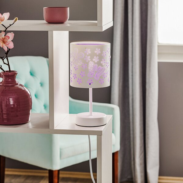 ONLI Lampa de masă Titilla în alb, abajur interior violet, Alb, Camera de zi / sufragerie, Metal, Viața tânără