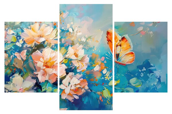 Tablou - Fluture și flori, pictură în ulei II. (90x60 cm)