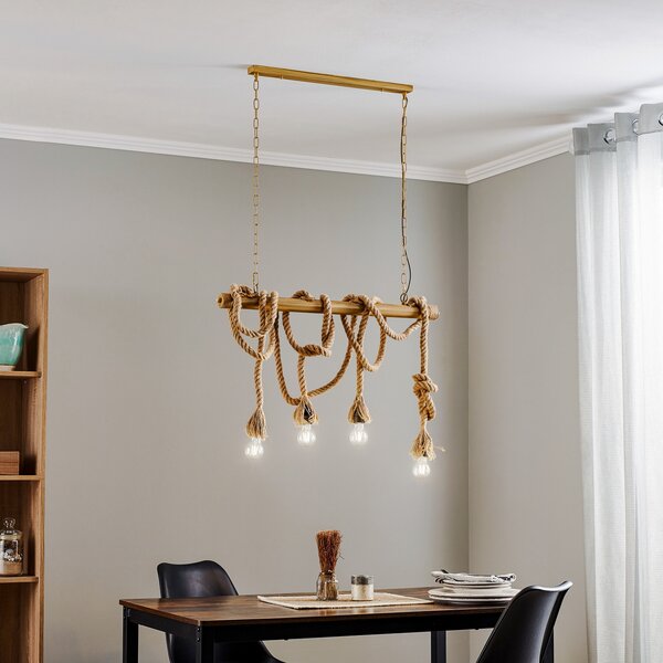 ONLI Lampa suspendată Mauli din lemn și frânghii, reglabil, Lemn, Camera de zi / sufragerie, Lemn, Casă de țară / Rustic