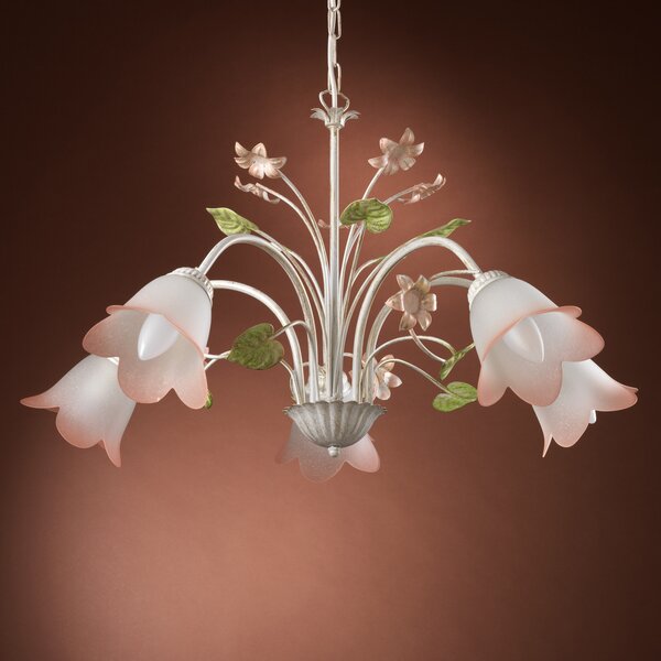 ONLI Lampă suspendată Botton stil florentin cu 5 becuri, reglabil, Alb, Camera de zi / sufragerie, Metal, Florentin
