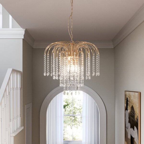 ONLI Lampă suspendată Pioggia cu ploaie de cristal Ø50cm auriu, Auriu / Alamă, Camera de zi / sufragerie, Metal, Candelabru