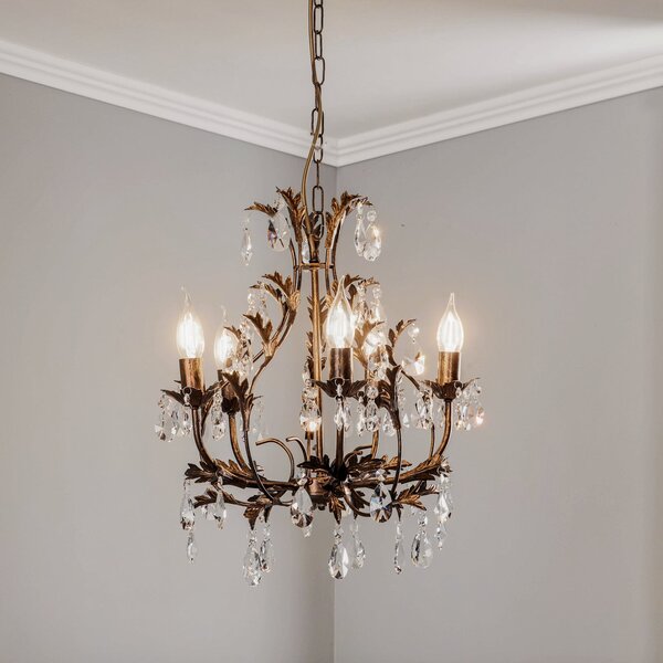 ONLI Candelabru Botte din metal cu 5 becuri, bronz, reglabil, Bronz / Alamă Veche, Camera de zi / sufragerie, Metal, Florentin