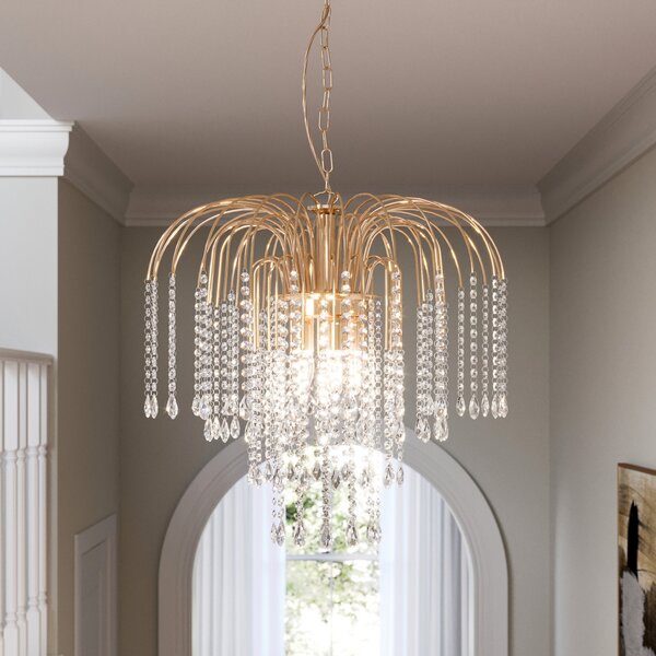 ONLI Lampă suspendată Pioggia cu ploaie de cristal Ø50cm auriu, Auriu / Alamă, Camera de zi / sufragerie, Metal, Candelabru