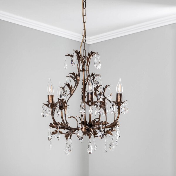 ONLI Candelabru Botte din metal cu 5 becuri, bronz, reglabil, Bronz / Alamă Veche, Camera de zi / sufragerie, Metal, Florentin