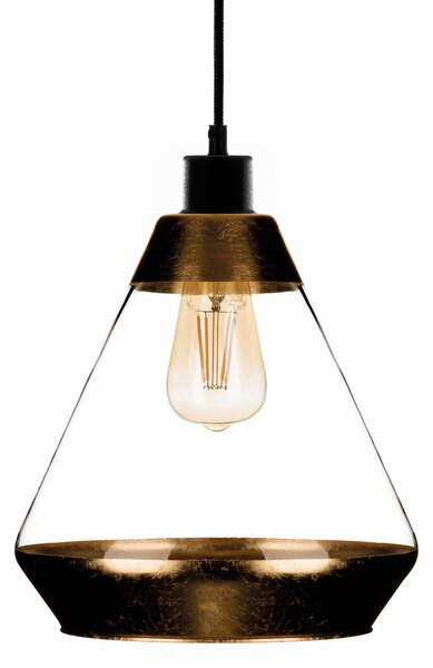 Euluna Lampă suspendată Lonceng din sticlă, decor auriu, reglabil, Negru, Camera de zi / sufragerie, Sticlă, Modern