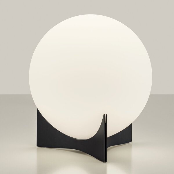 Terzani Lampă de masă Oscar, negru, Ø 20 cm, sticlă opală, reglabil, Negru, Camera de zi / sufragerie, Sticlă, Design