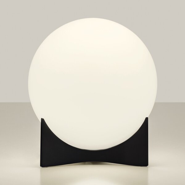 Terzani Lampă de masă Oscar, negru, Ø 20 cm, sticlă opală, reglabil, Negru, Camera de zi / sufragerie, Sticlă, Design