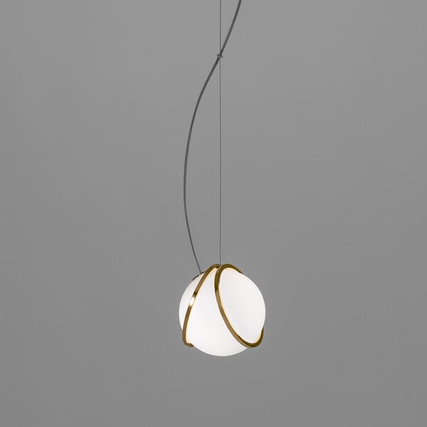 Terzani Pug lampadare suspendată cu o singură lampă satinată, reglabil, Auriu / Alamă, Camera de zi / sufragerie, Metal, Design, glob