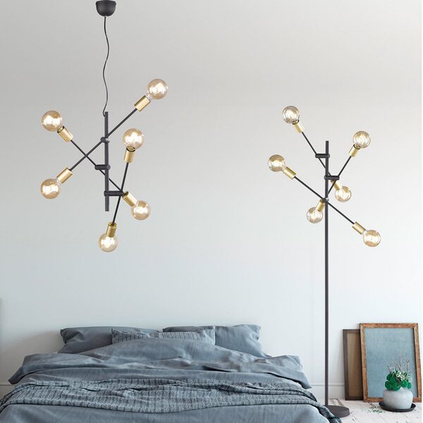Trio Lighting Lampă pendul Cross design minimalist, reglabil, Negru, Camera de zi / sufragerie, Metal, Modern