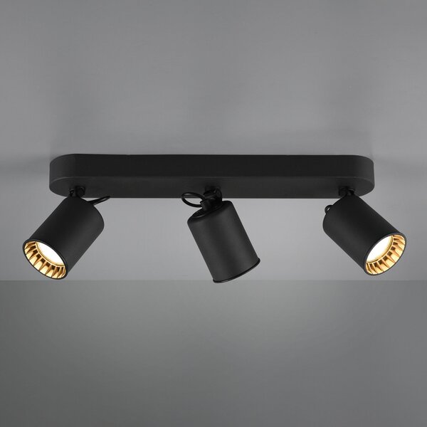 Trio Lighting Spot tavan Pago, 3 becuri, negru, reglabil, Negru, Camera de zi / sufragerie, Metal, Modern