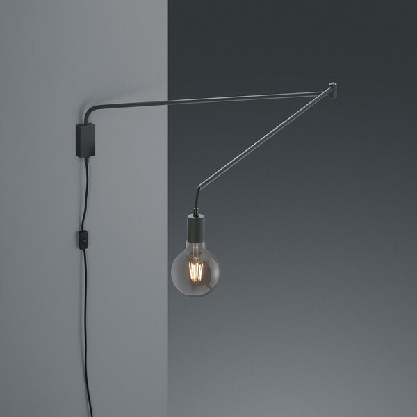 Trio Lighting Aplică de perete Line cu cablu + ștecher, negru, Negru, Camera de zi / sufragerie, Metal, Modern