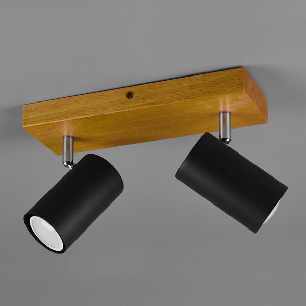 Trio Lighting Spot de plafon Marley, negru mat, 2 becuri, reglabil, Lemn, Camera de zi / sufragerie, Metal, Modern