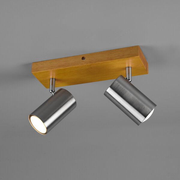 Trio Lighting Spot de plafon Marley, nichel mat, 2 becuri, reglabil, Lemn, Camera de zi / sufragerie, Lemn, Modern