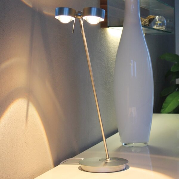 Top Light lampă de masă cu 2 becuri PUK TABLE, crom mat, reglabil, Gri, Camera de zi / sufragerie, Metal, Design