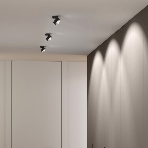 Top Light Puk Mini Move LED, lentilă transparentă, negru mat/cromatic, reglabil, Negru, Camera de zi / sufragerie, Metal, Design