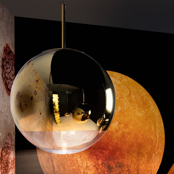 Tom Dixon Lampă suspendată cu LED Mirror Ball Ø 25 cm auriu, reglabil, Auriu / Alamă, Camera de zi / sufragerie, Plastic, Design