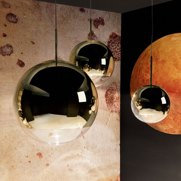 Tom Dixon Lampă suspendată cu LED Mirror Ball Ø 40 cm auriu, reglabil, Auriu / Alamă, Camera de zi / sufragerie, Plastic, Design