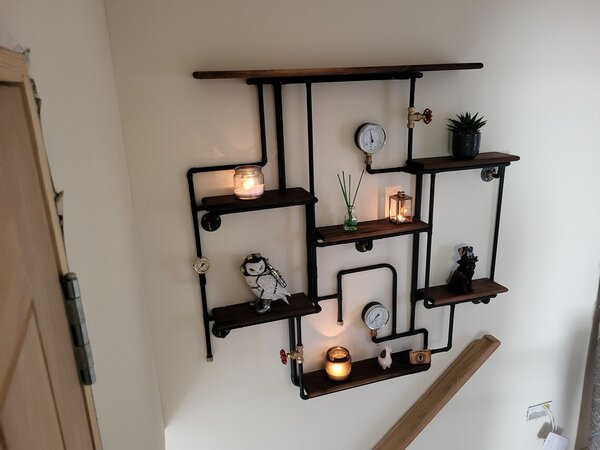 Raft de perete in stil industrial, Aberdeen, 120x120x11.4 cm, negru/nuc