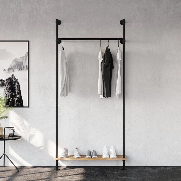 Cuier in stil industrial, Milano, 105x220x30cm, negru/nuc