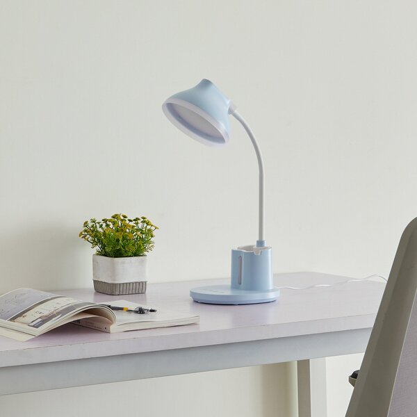 Lampă de masă Lindby, Zephyra, reglabil, Albastru, Studiu / Birou, Plastic, Modern