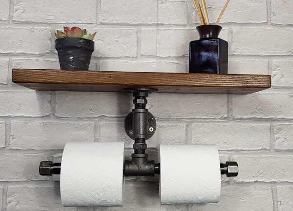 Suport hartie igienica in stil industrial, Achath, 35x20x15 cm, nuc/negru