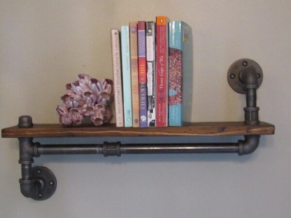Raft de perete in stil industrial, Wiske, 30x20x11.4 cm, negru/nuc