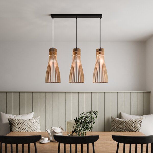 TEMAR LIGHTING Lampă suspendată Bottle, cu 3 becuri, reglabil, Lemn, Camera de zi / sufragerie, Lemn, Casă de țară / Rustic