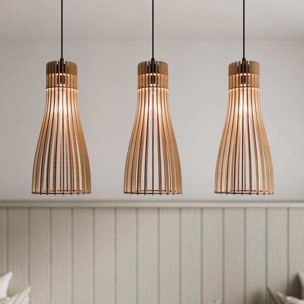 TEMAR LIGHTING Lampă suspendată Bottle, cu 3 becuri, reglabil, Lemn, Camera de zi / sufragerie, Lemn, Casă de țară / Rustic
