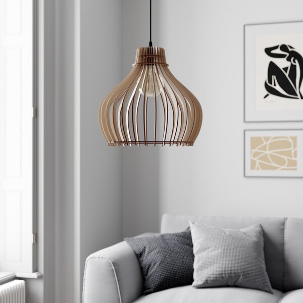 TEMAR LIGHTING Lampă suspendată Barrel 1 bec, Ø 38 cm, reglabil, Lemn, Camera de zi / sufragerie, Lemn, Casă de țară / Rustic
