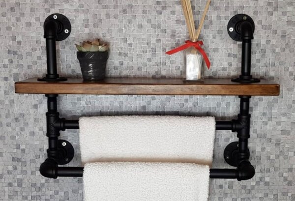 Portprosop baie in stil industrial, Atley Hill, 60X40X20 cm, negru/nuc