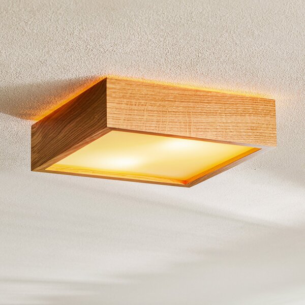 TEMAR LIGHTING Plafonieră Quatro DR cu ramă de lemn, 30,5cm, reglabil, Lemn, Camera de zi / sufragerie, Sticlă, Modern