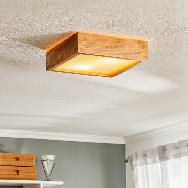 TEMAR LIGHTING Plafonieră Quatro DR cu ramă de lemn, 30,5cm, reglabil, Lemn, Camera de zi / sufragerie, Sticlă, Modern