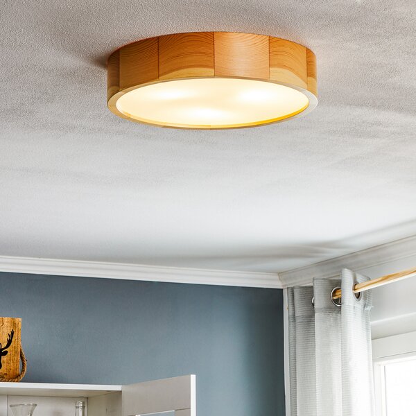 TEMAR LIGHTING Plafonieră Cleo, Ø 37,5 cm, 3 becuri, lemn de pin, E27, reglabil, Lemn, Camera de zi / sufragerie, Lemn, Modern