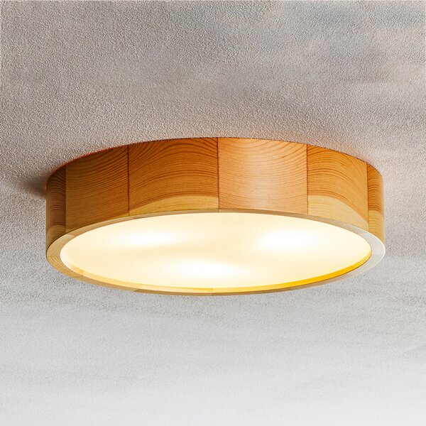 TEMAR LIGHTING Plafonieră Cleo, Ø 37,5 cm, 3 becuri, lemn de pin, E27, reglabil, Lemn, Camera de zi / sufragerie, Lemn, Modern