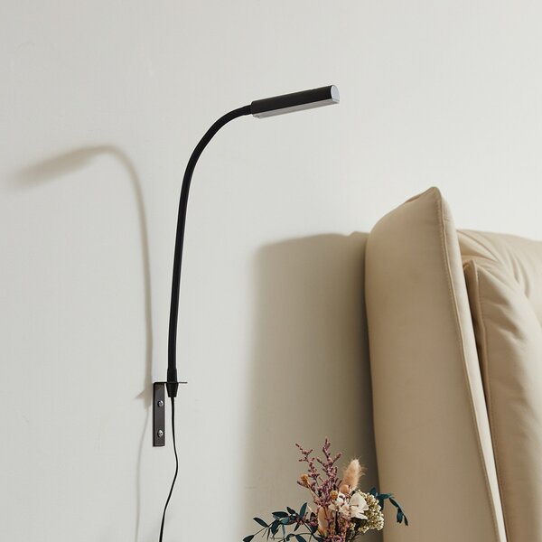 Lampă de perete Lindby, Flexola, reglabil, Negru, dormitor, Metal