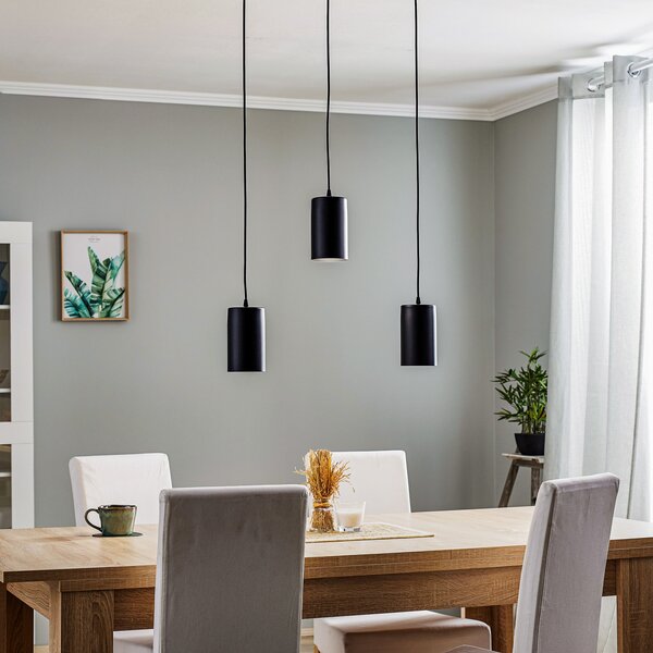 TEMAR LIGHTING Lampă suspendată ZW Tube 170, 3 becuri, negru, reglabil, Negru, Camera de zi / sufragerie, Metal, Modern