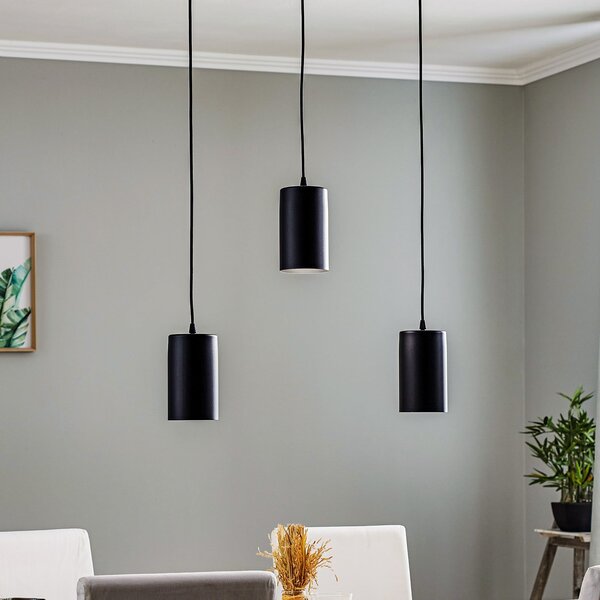 TEMAR LIGHTING Lampă suspendată ZW Tube 170, 3 becuri, negru, reglabil, Negru, Camera de zi / sufragerie, Metal, Modern