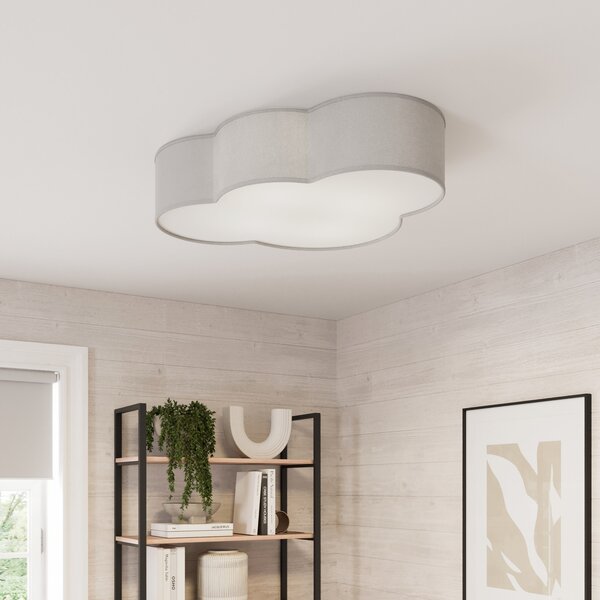TK Lighting Plachetă plafonieră Cloud din material textil, lungime 62 cm, gri, reglabil, Gri, Camera de zi / sufragerie, Țesătură / Textil, Viața tânără