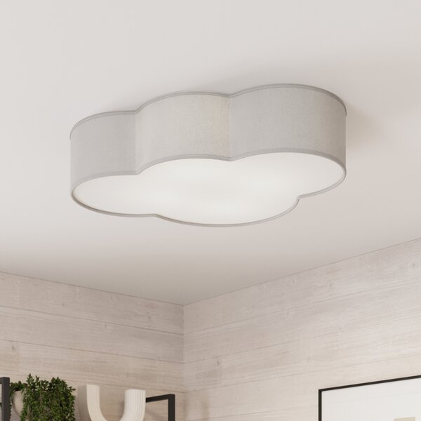 TK Lighting Plachetă plafonieră Cloud din material textil, lungime 62 cm, gri, reglabil, Gri, Camera de zi / sufragerie, Țesătură / Textil, Viața tânără