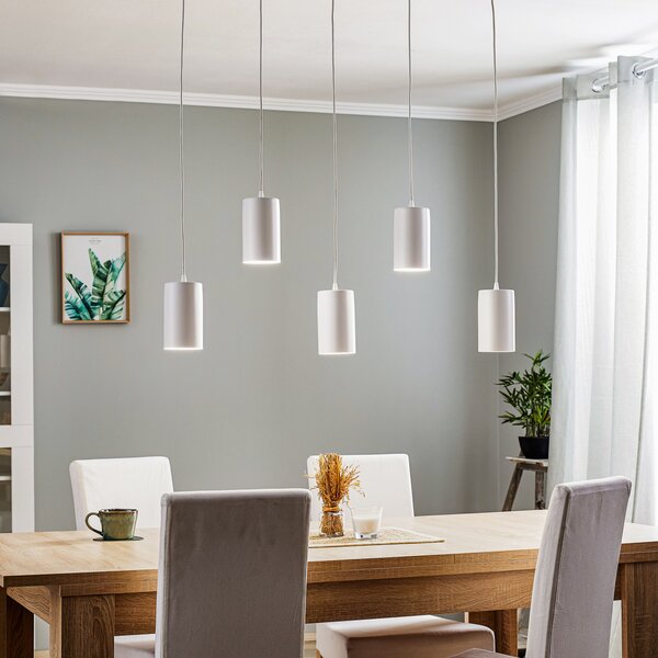 TEMAR LIGHTING Lampă suspendată ZW Tube 170, 5 becuri, alb, reglabil, Alb, Camera de zi / sufragerie, Metal, Modern