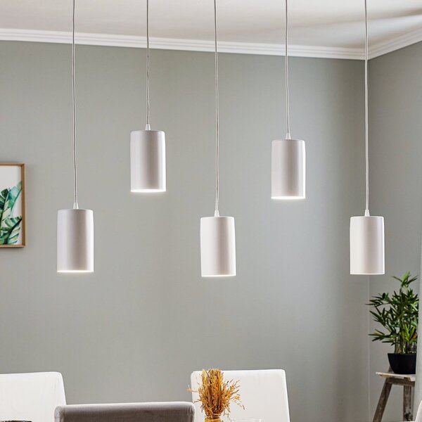 TEMAR LIGHTING Lampă suspendată ZW Tube 170, 5 becuri, alb, reglabil, Alb, Camera de zi / sufragerie, Metal, Modern