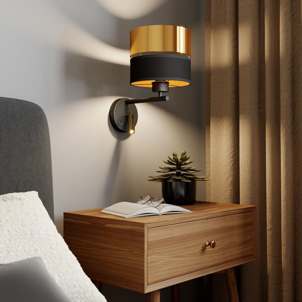 TK Lighting Aplică de perete Hilton negru/auriu cu lumină citit LED, Negru, Camera de zi / sufragerie, Metal, Modern, Lumină de lectură
