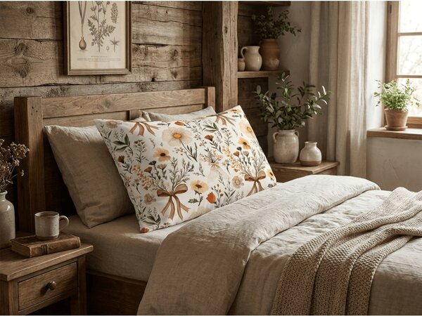 Fața de pernă din polibumbac FLORAL RIBBON POLY 70x90 cm, crem